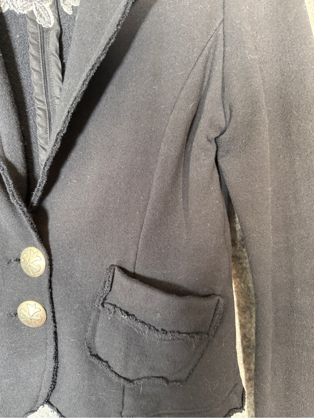 Y2K Le Chateau Black French Terry Blazer Jacket Embroidered Whimsigoth Cotton S - Picture 5 of 9